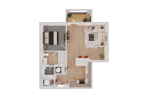 Floor plan for 1 bed, 1 bath, 752 sqft